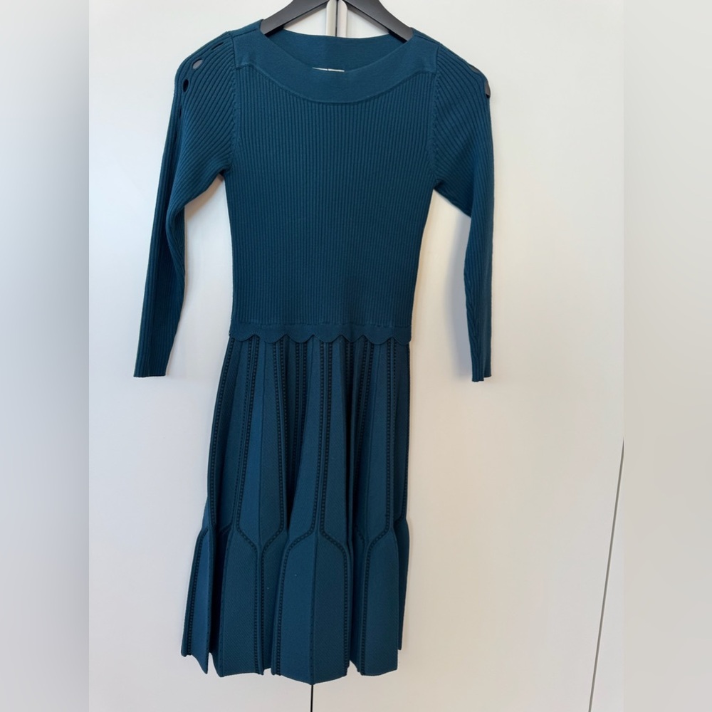 Sandro Teal Knit Fit & Flare Dress